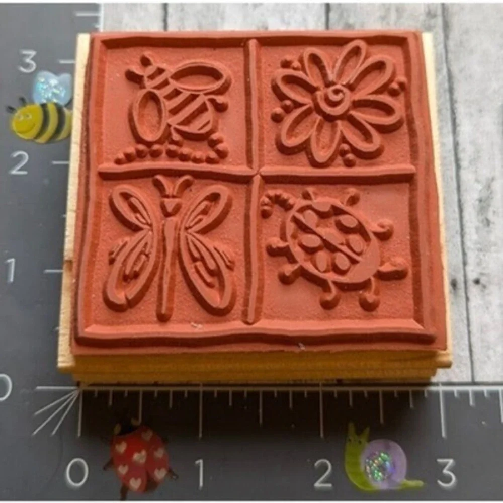 Great Impressions Flowers Insects Butterfly Squares G05 Rubber Stamp Wood #F61
